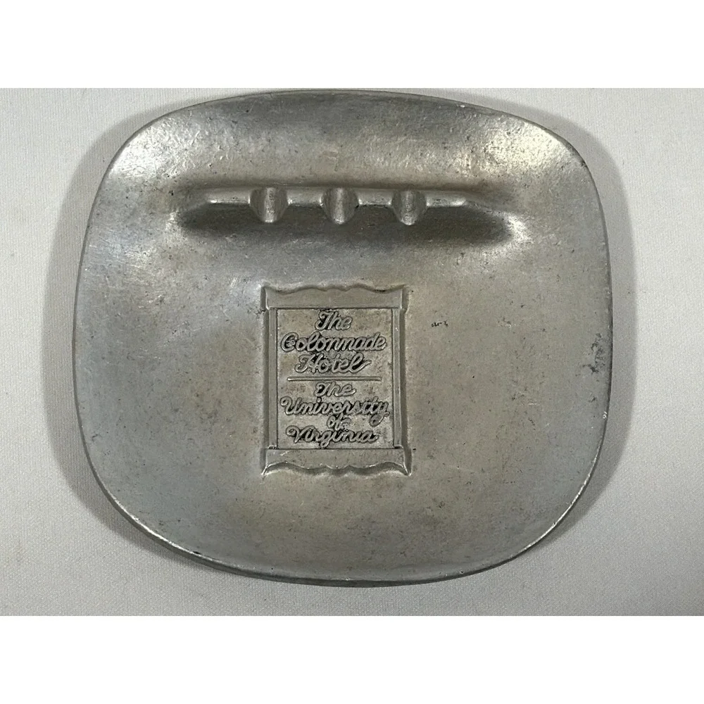 Vintage Pewter Ashtray Colonnade Hotel Virginia Old Money Retro Souvenir Decor